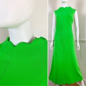Neon lime green elegant maxi dress vintage 60s